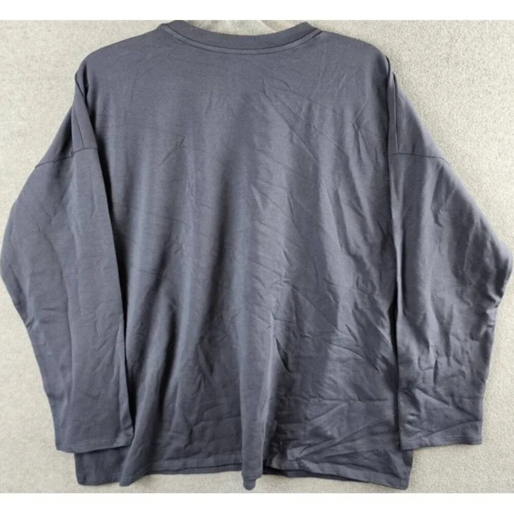 Eileen Fisher Cotton High Crewneck Boxy Top Women's Large Ocean Long Sleeve